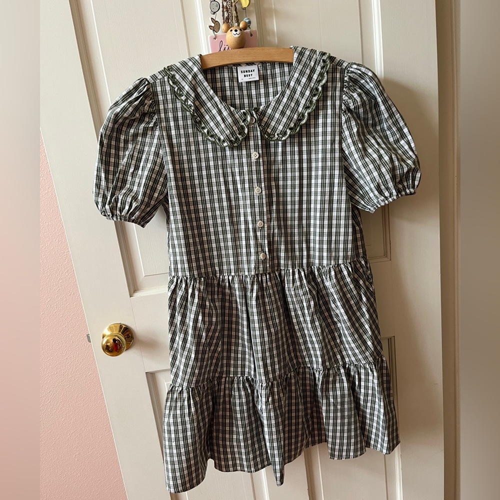 Aritzia Sunday Best Green and White Checkered Dress - XS